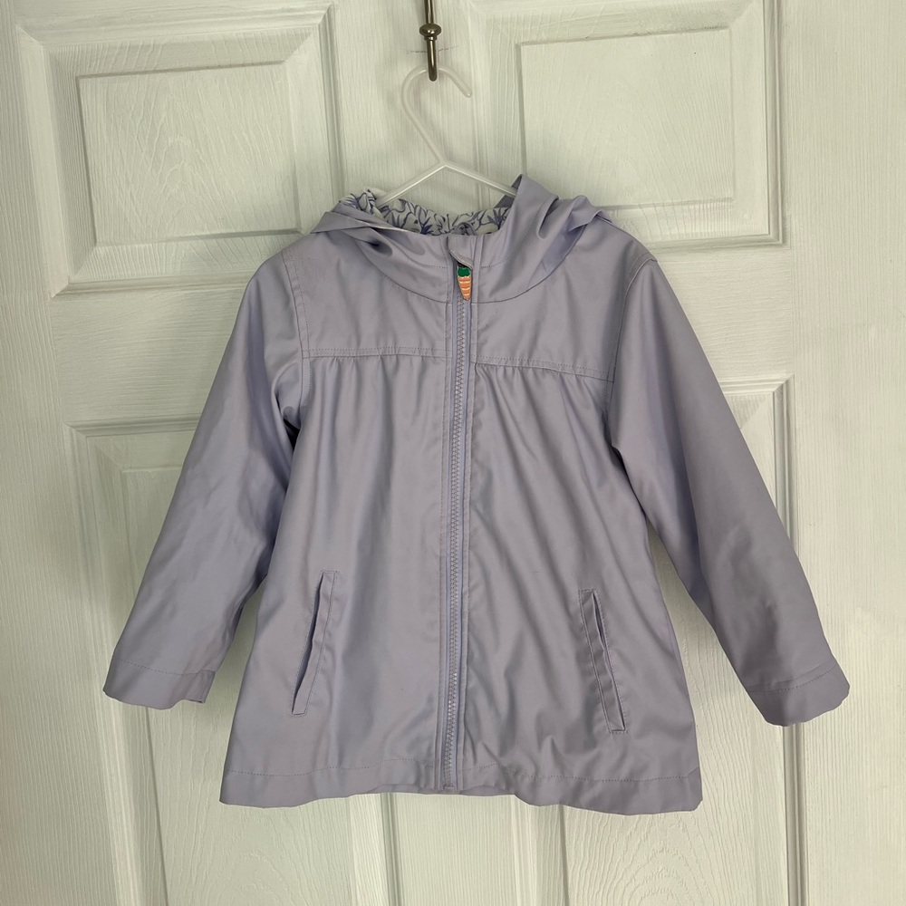 Toddler Girl’s Purple Bunny Rain Jacket With Carrot Zipper, Size 3T